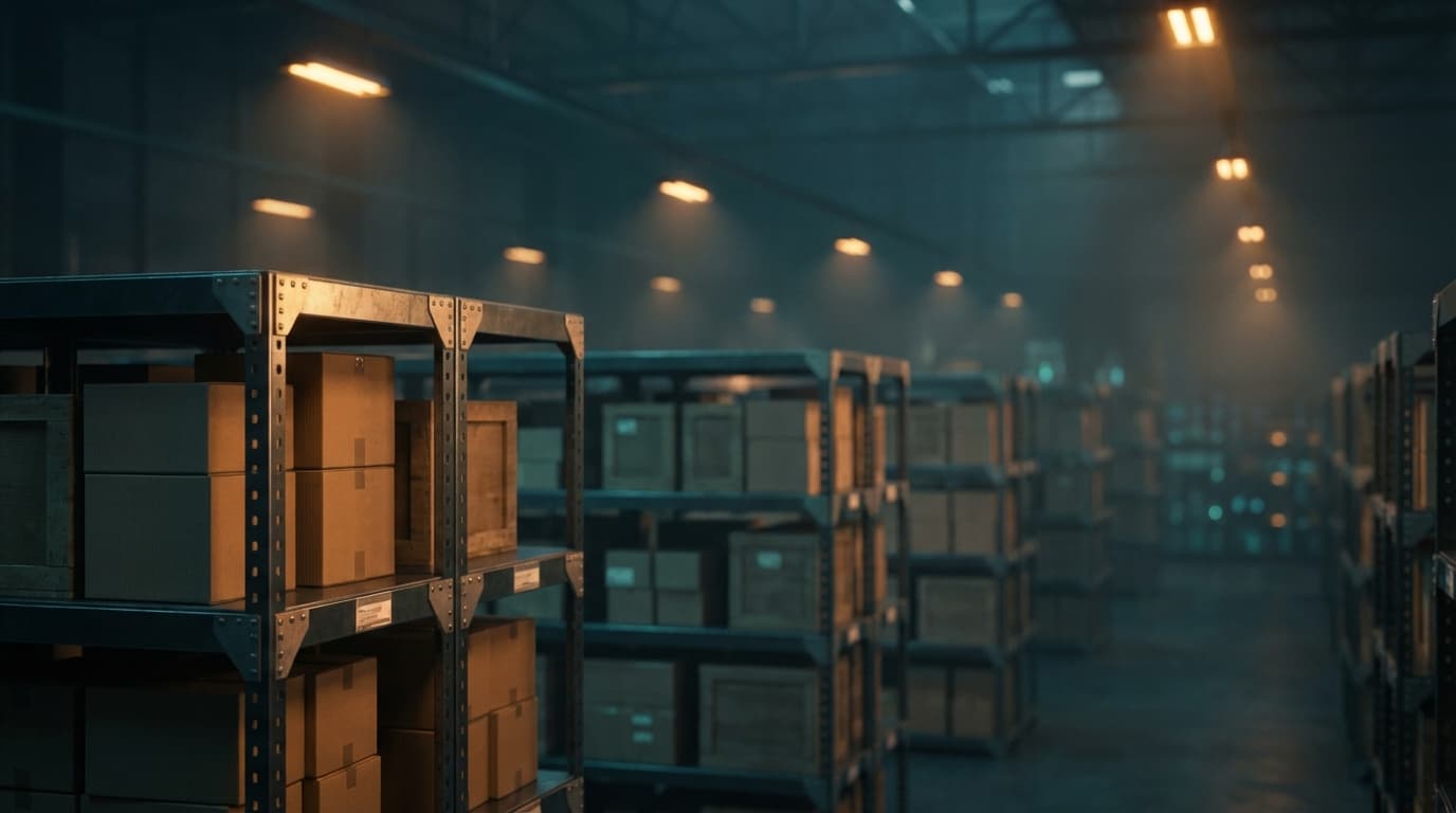 Empty warehouse interior with bright lighting